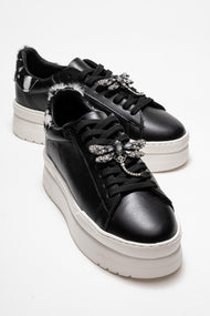 Laren - Black Genuine Leather Buckle Casual Sneaker (Women)