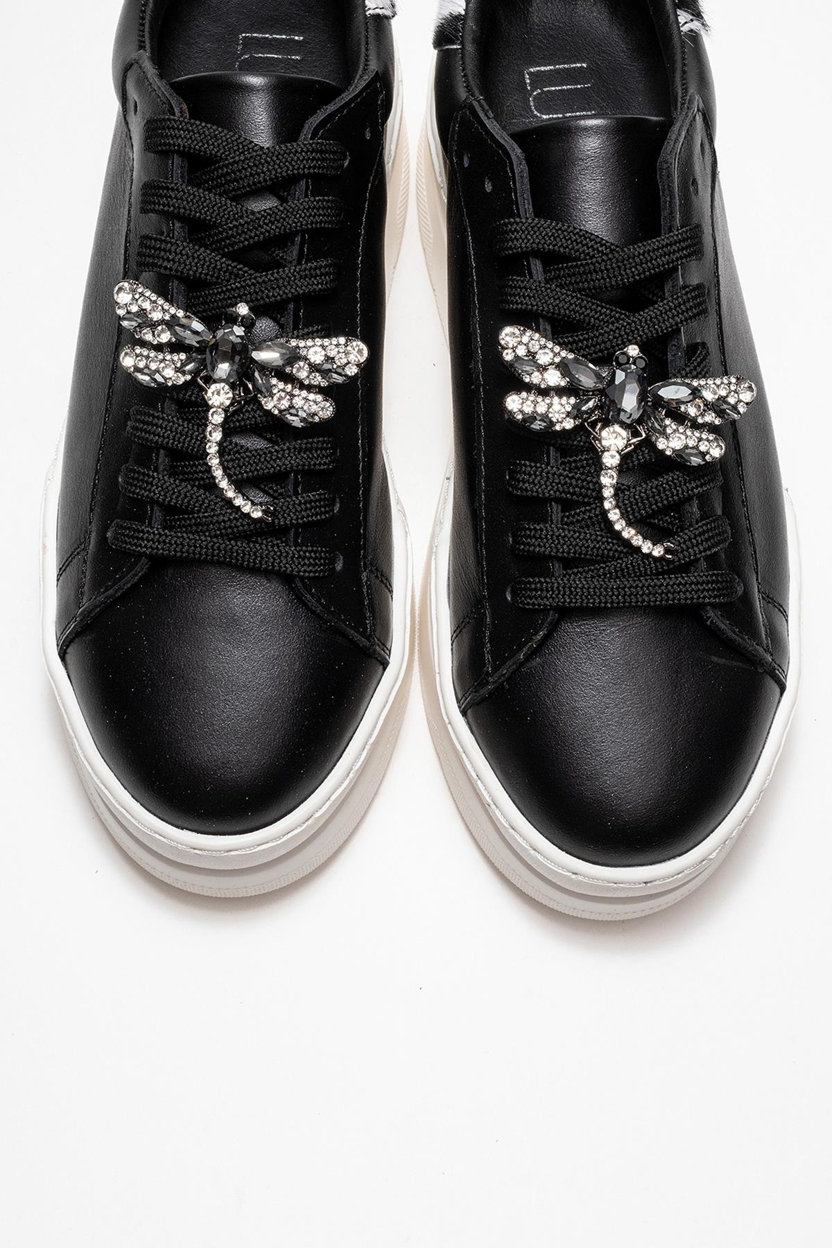 Laren - Black Genuine Leather Buckle Casual Sneaker (Women)