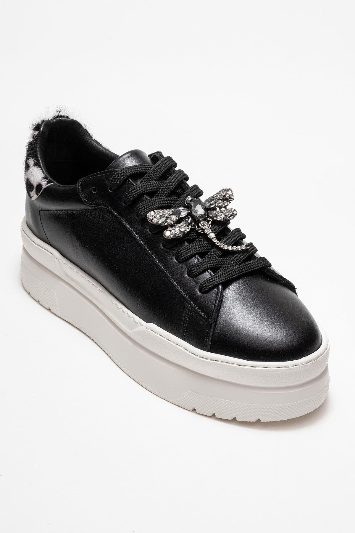 Laren - Black Genuine Leather Buckle Casual Sneaker (Women)