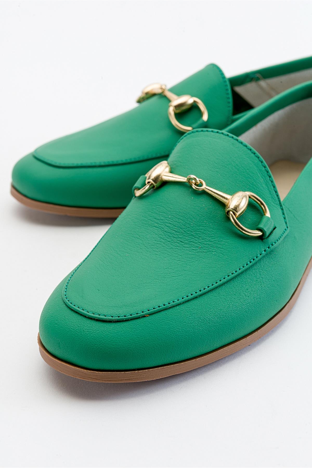 Penny - Green Leather Horsebit Loafers