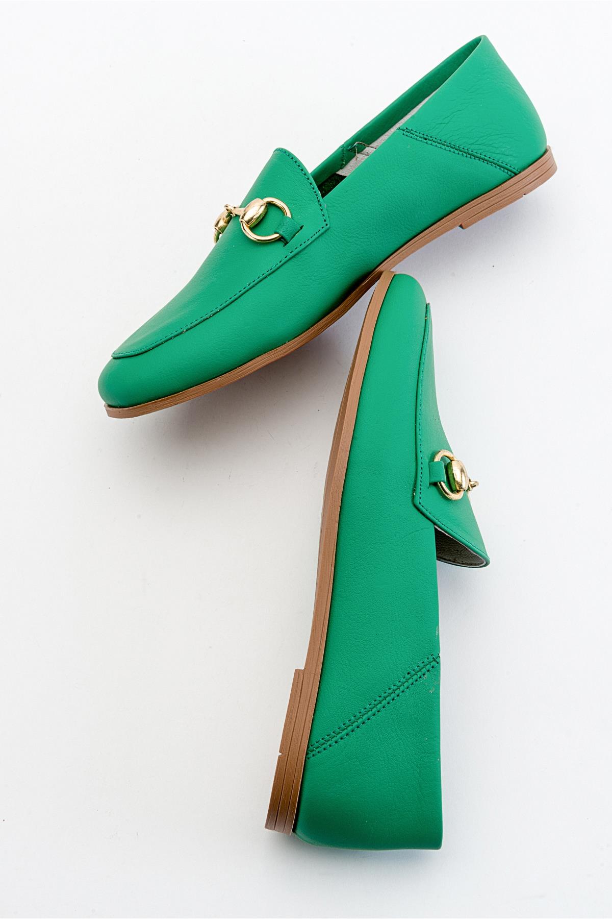 Penny - Green Leather Horsebit Loafers
