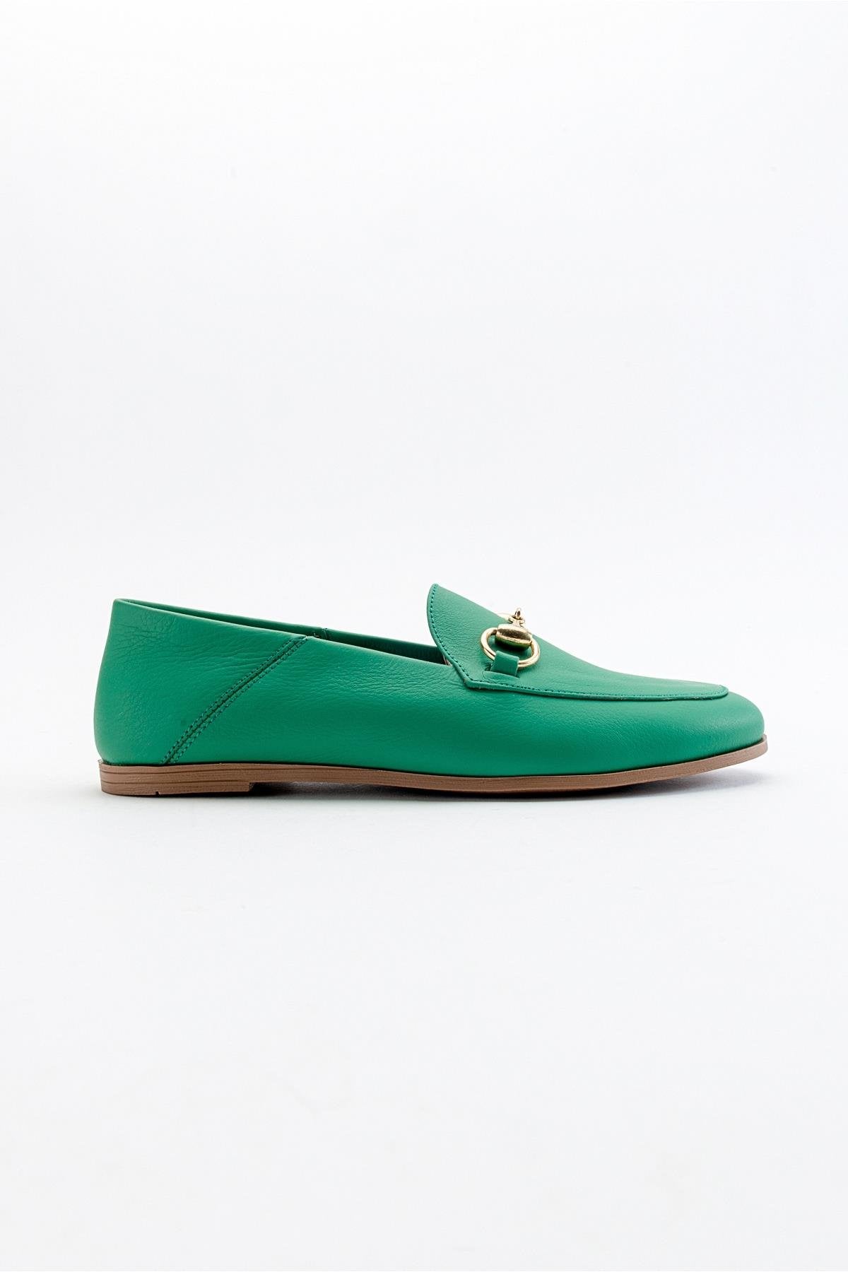 Penny - Green Leather Horsebit Loafers