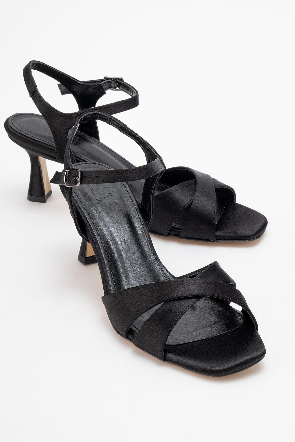 Melin - Black Satin Cross Strap High Heel (Women)