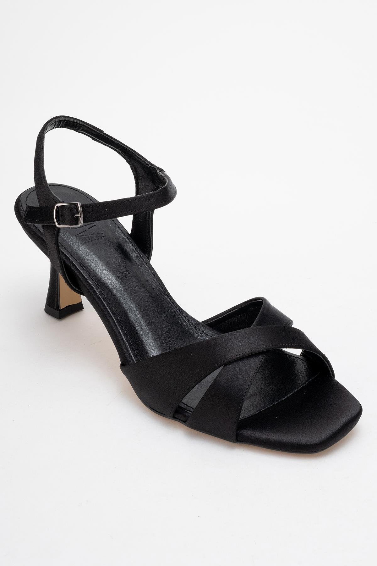 Melin - Black Satin Cross Strap High Heel (Women)