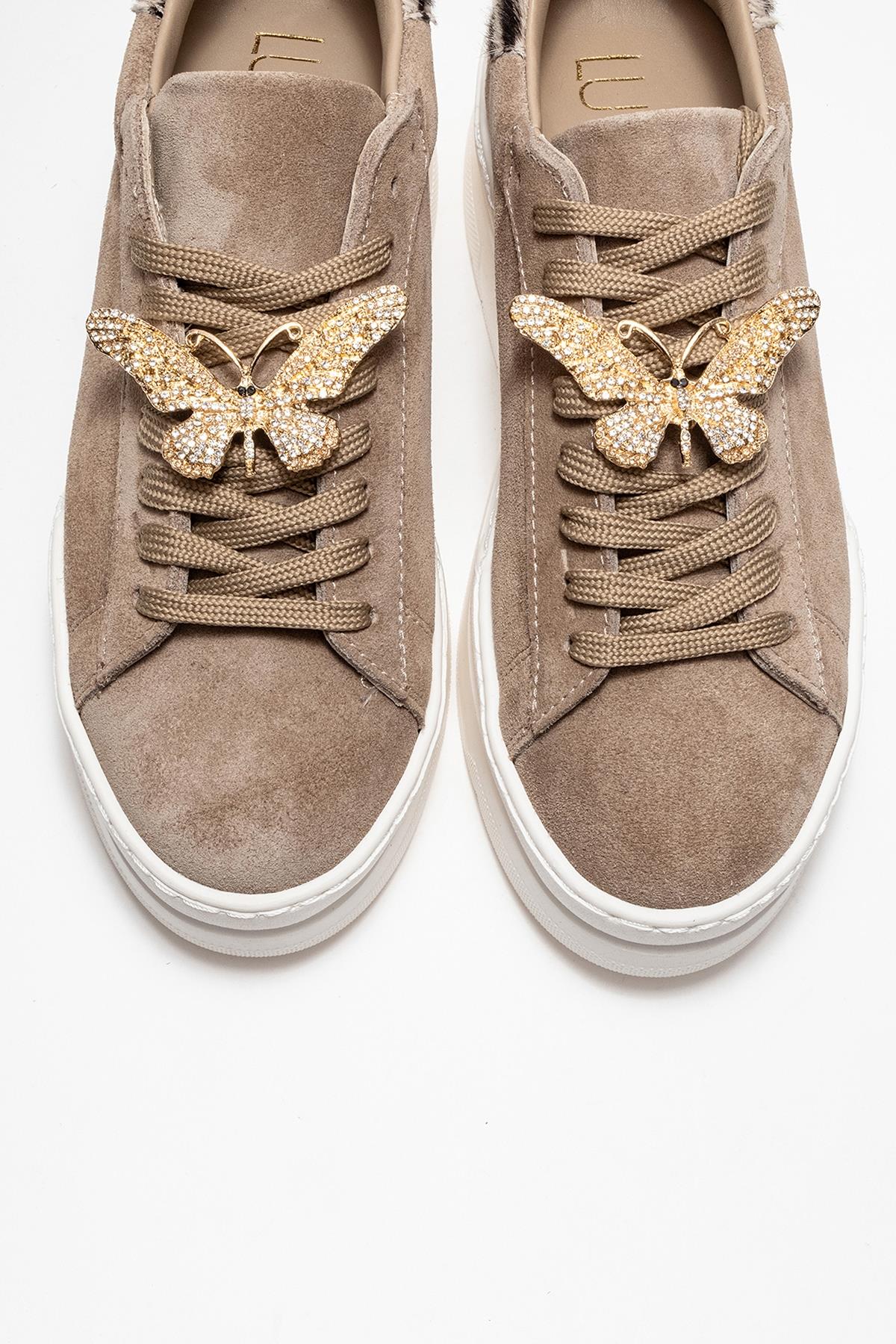 Anda - Taupe Genuine Leather Buckled Casual Sneaker (Women)