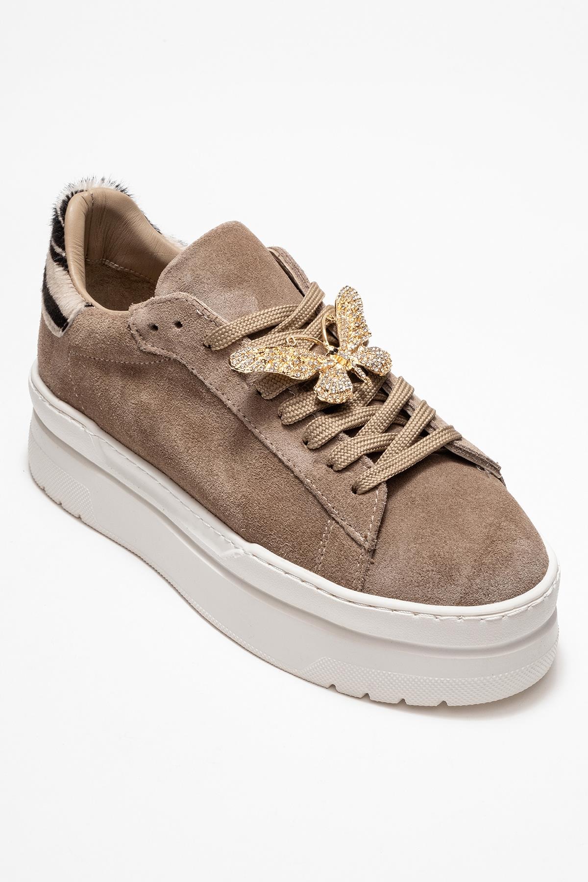Anda - Taupe Genuine Leather Buckled Casual Sneaker (Women)