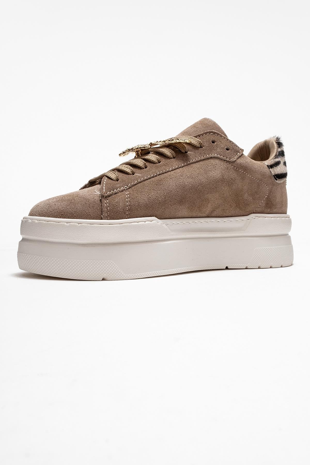 Anda - Taupe Genuine Leather Buckled Casual Sneaker (Women)