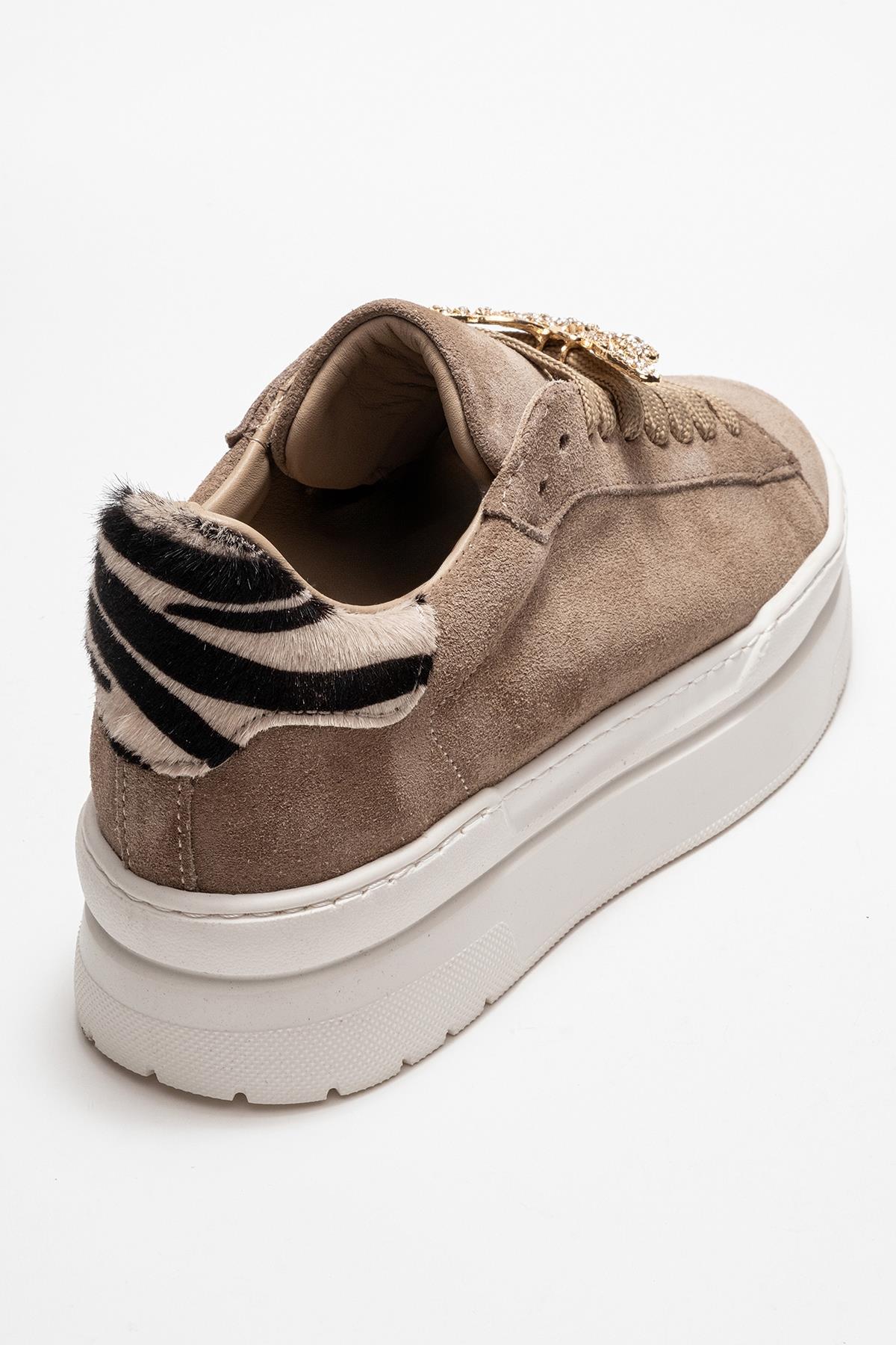Anda - Taupe Genuine Leather Buckled Casual Sneaker (Women)