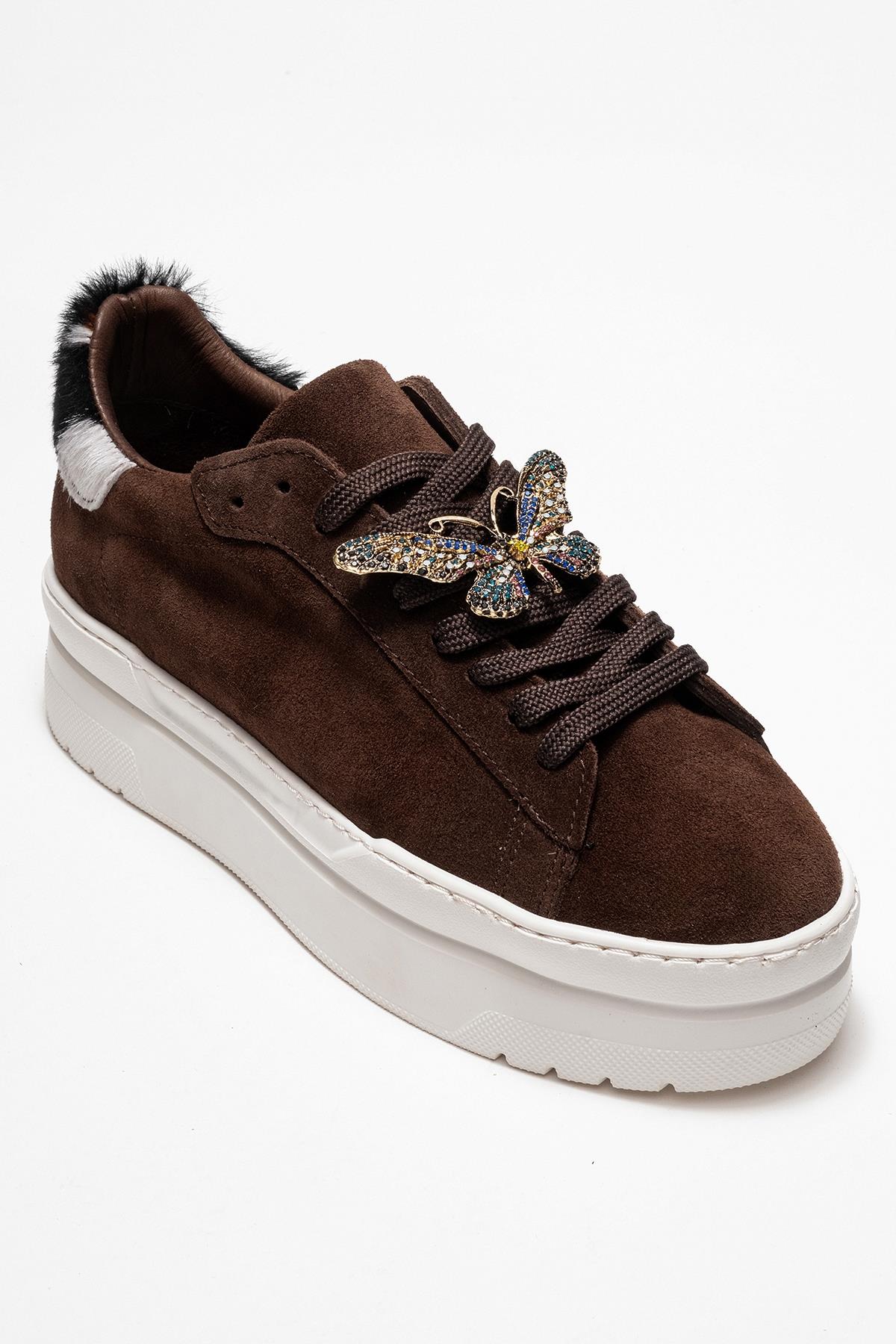 Anda - Brown Genuine Leather Buckled Casual Sneaker (Women)