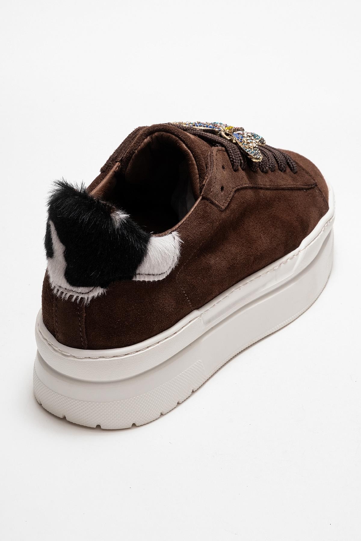 Anda - Brown Genuine Leather Buckled Casual Sneaker (Women)