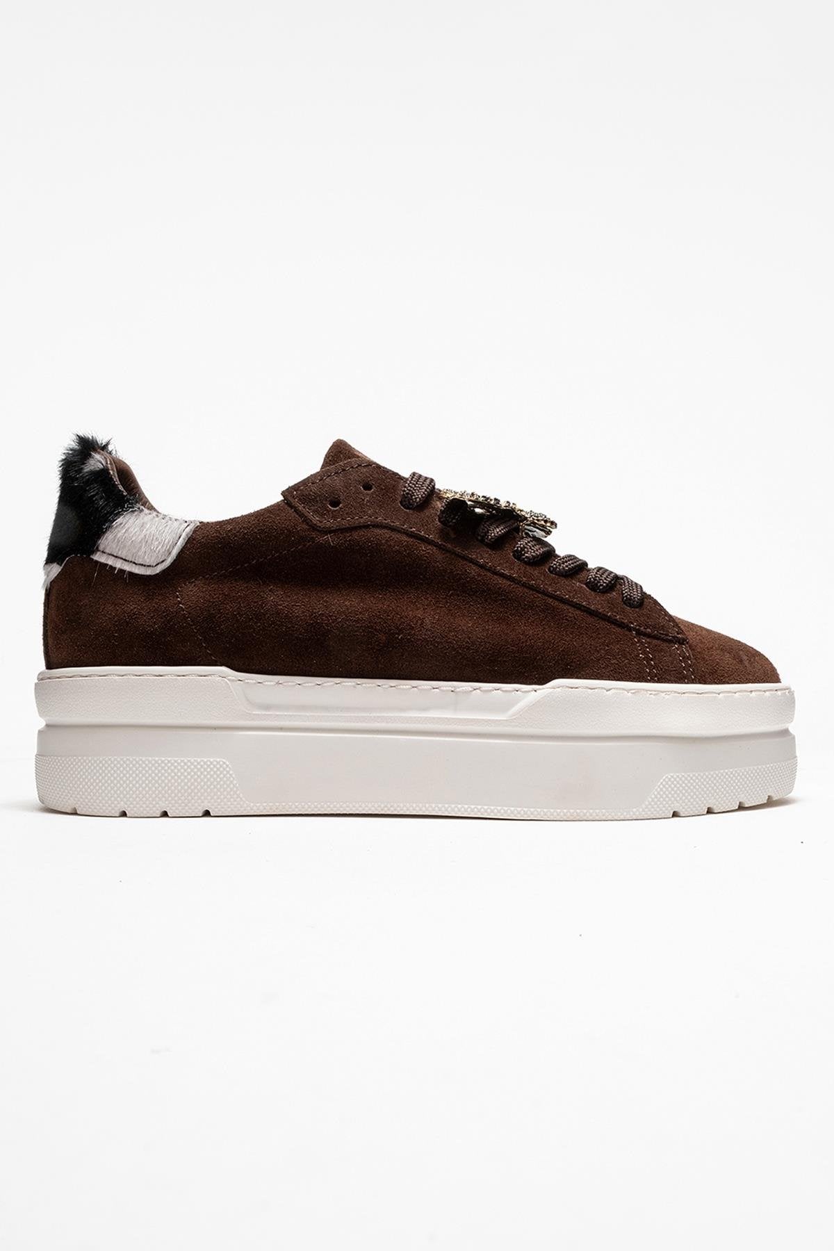Anda - Brown Genuine Leather Buckled Casual Sneaker (Women)