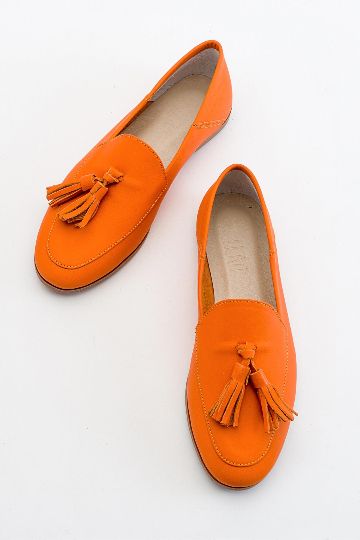 Mona - Neon Orange Soft Leather Tassel Loafers (Women)