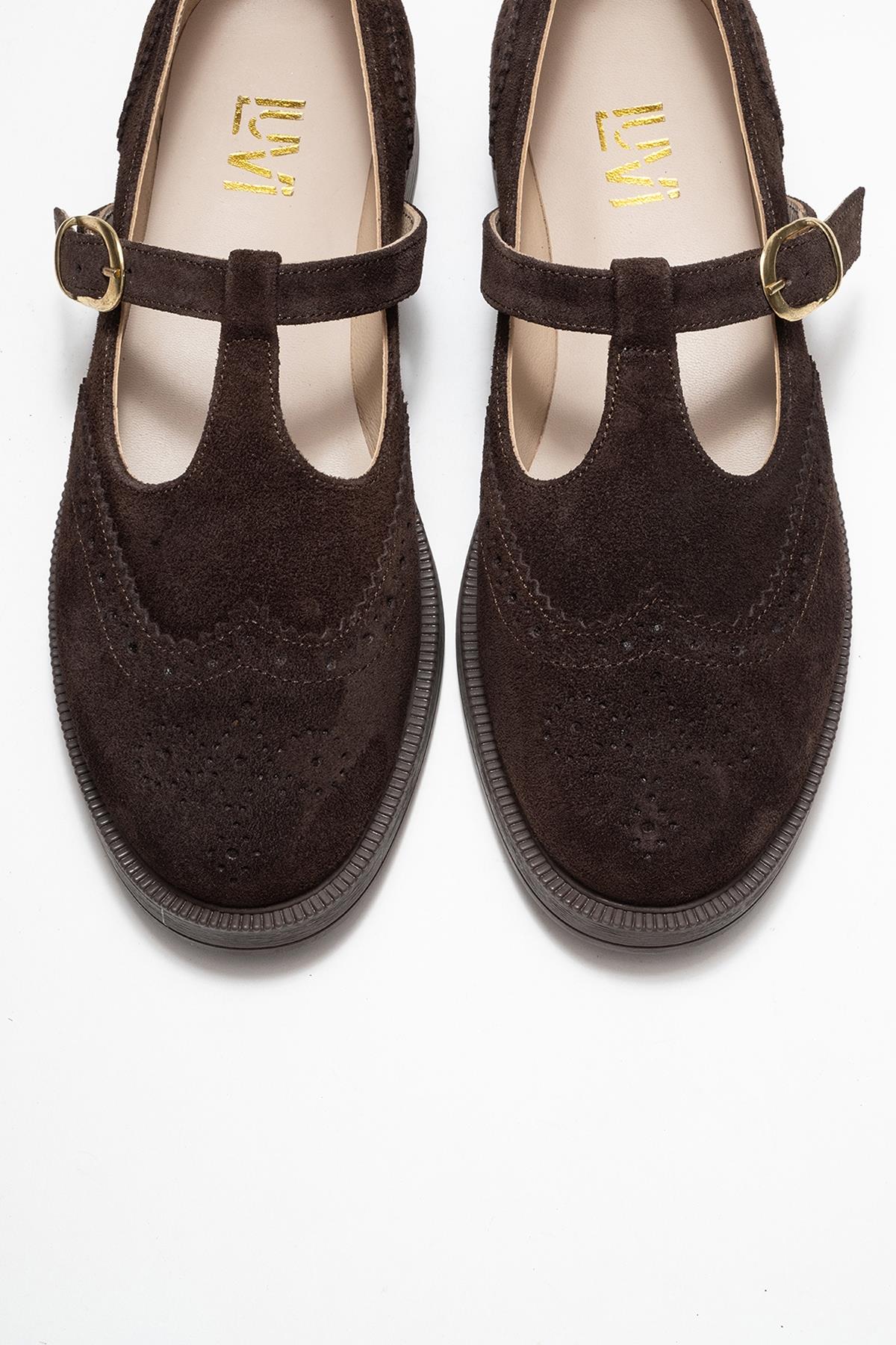 Janney - Brown Suede Genuine Leather Strap Loafer (Women)