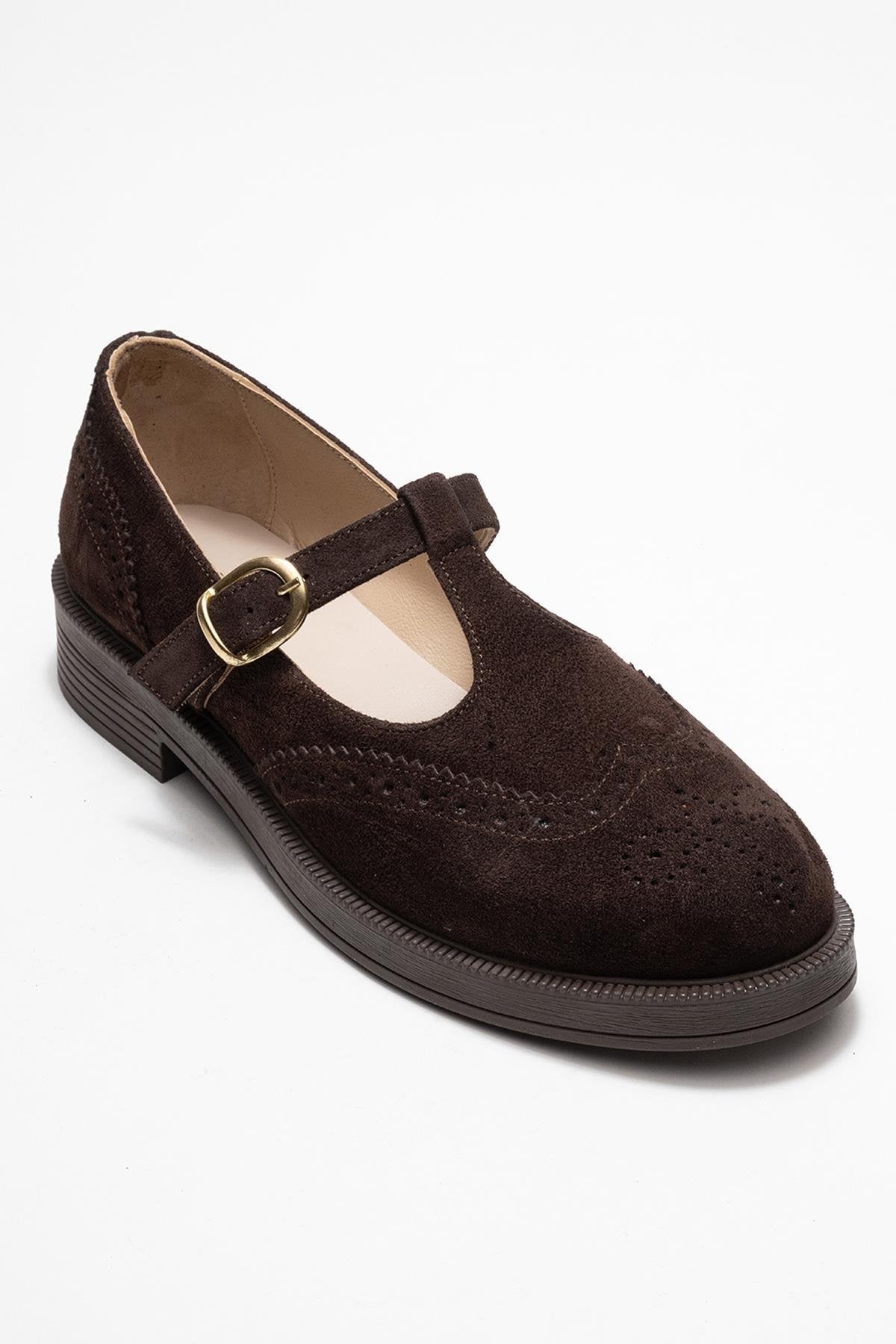 Janney - Brown Suede Genuine Leather Strap Loafer (Women)
