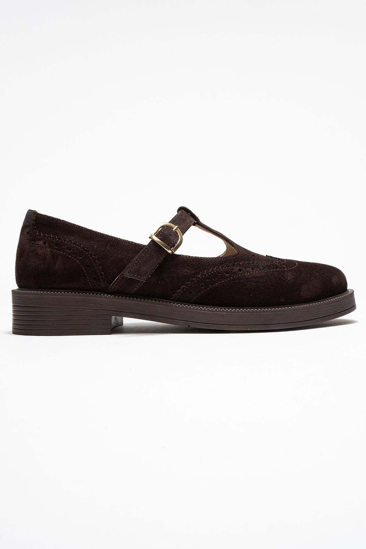 Janney - Brown Suede Genuine Leather Strap Loafer (Women)