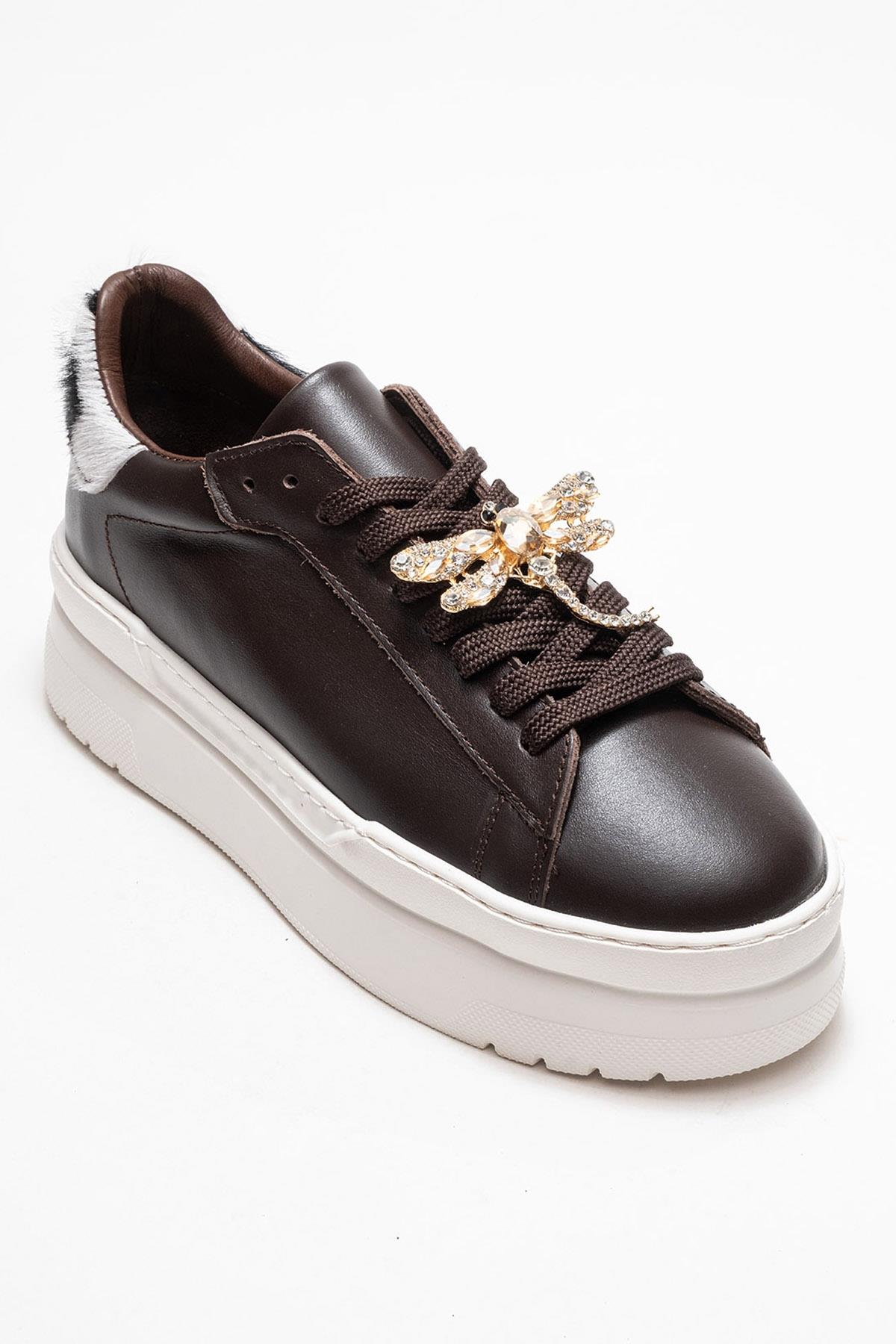 Laren - Brown Genuine Leather Buckle Casual Sneaker (Women)