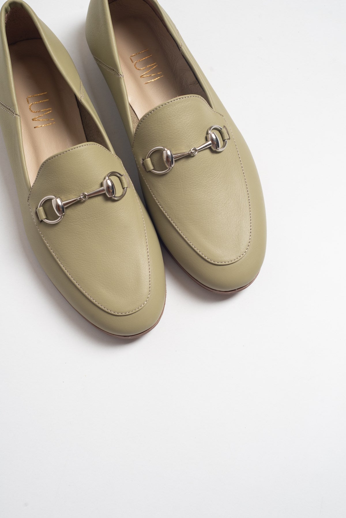 Penny - Olive Green Leather Horsebit Loafers