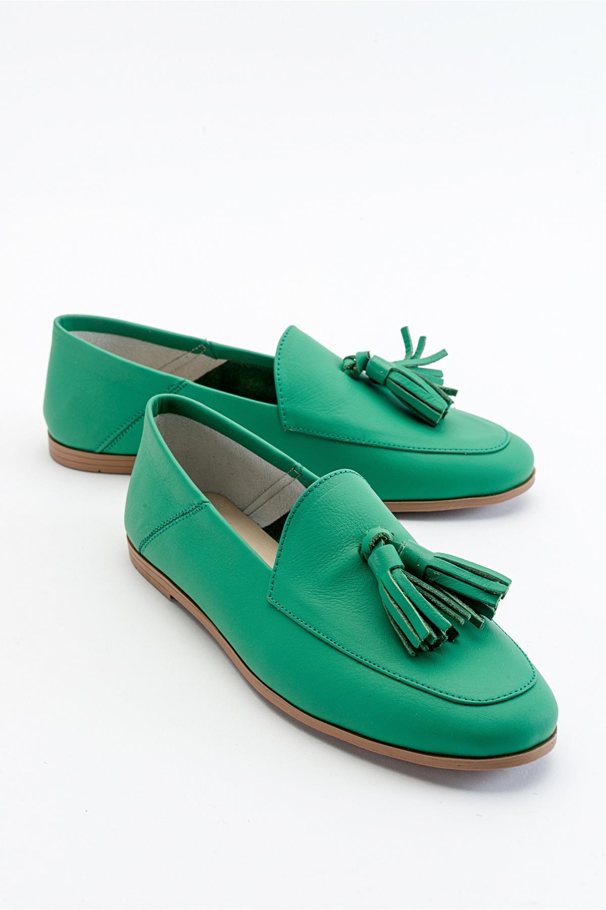 F04 - Forest Green Genuine Leather Tassel Loafer (Women)