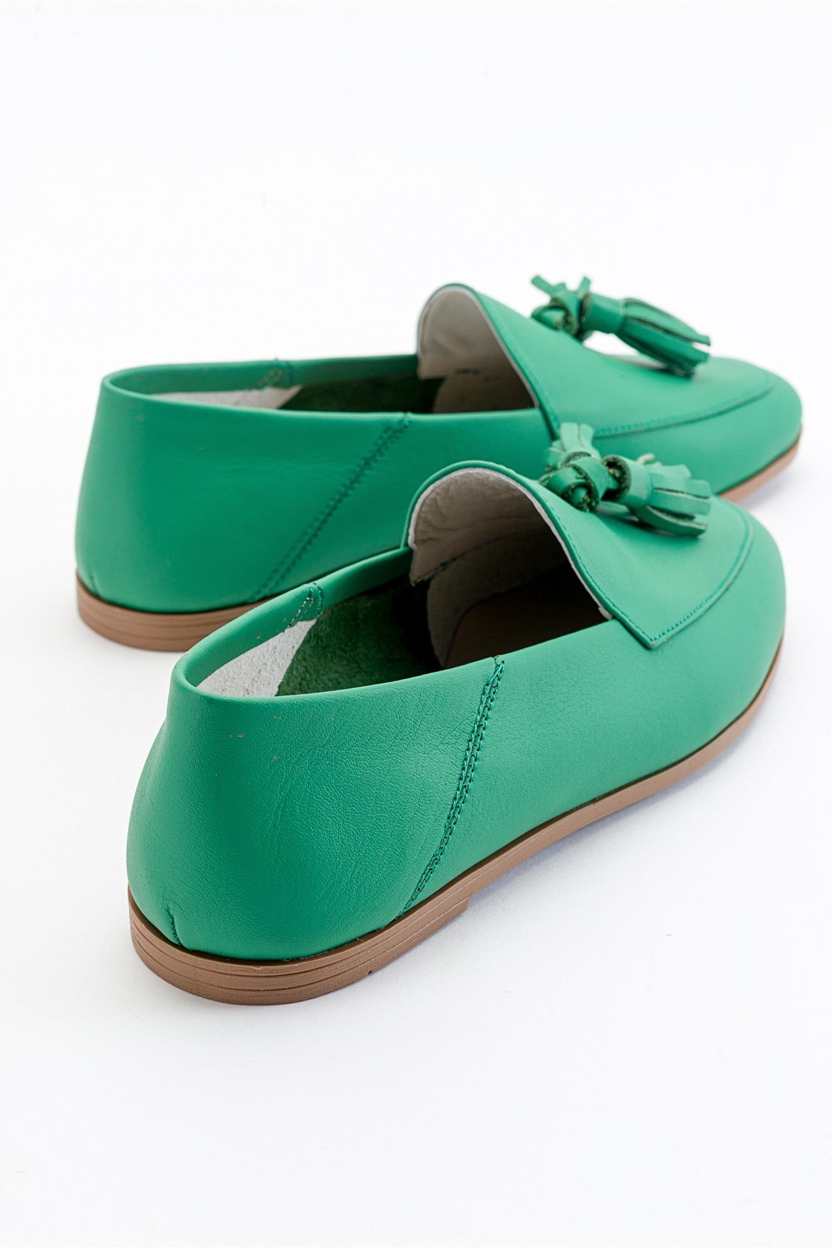 F04 - Forest Green Genuine Leather Tassel Loafer (Women)