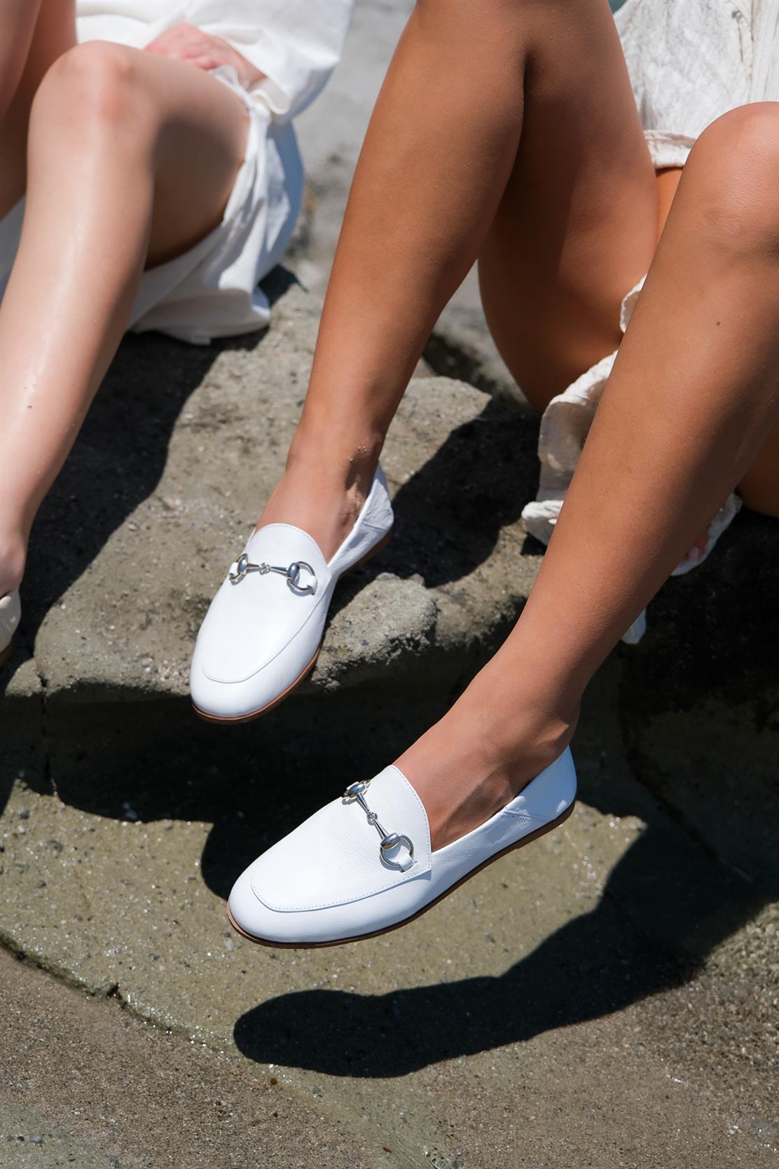 F03 - White Genuine Leather Loafer Shoe (Women)