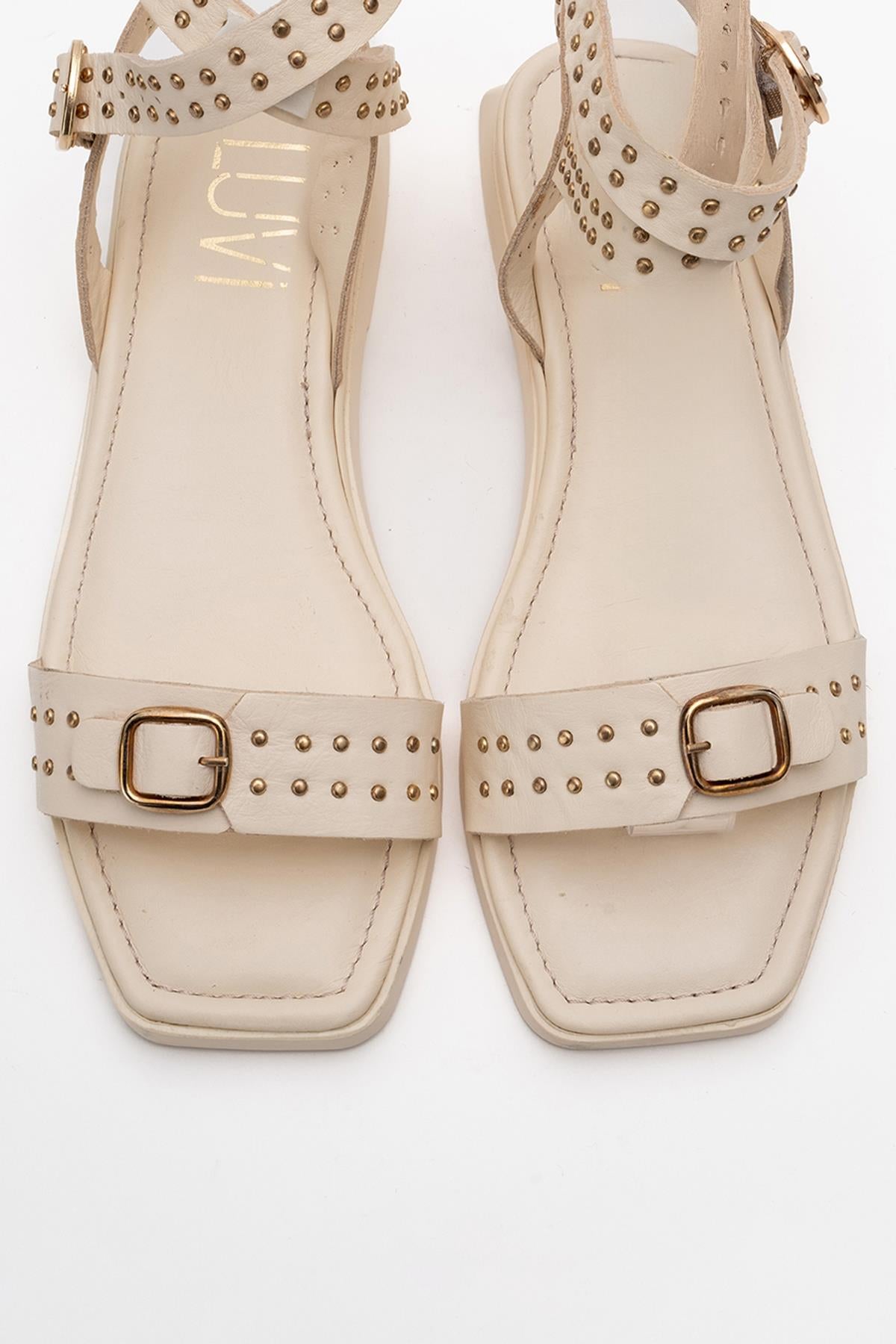 Carril - Beige Leather Sandal (Women)