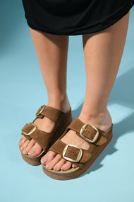 Harbor - Cognac Brown Suede Leather Two-Strap Sandal (Women)