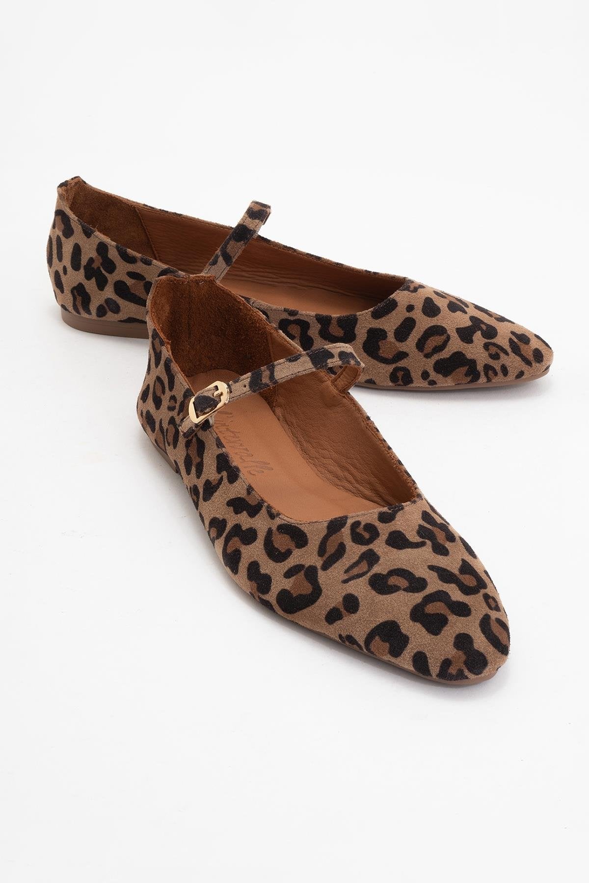 Lara - Leopard Print Suede Leather Mary Jane Flats