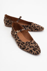 Lara - Leopard Print Suede Leather Mary Jane Flats