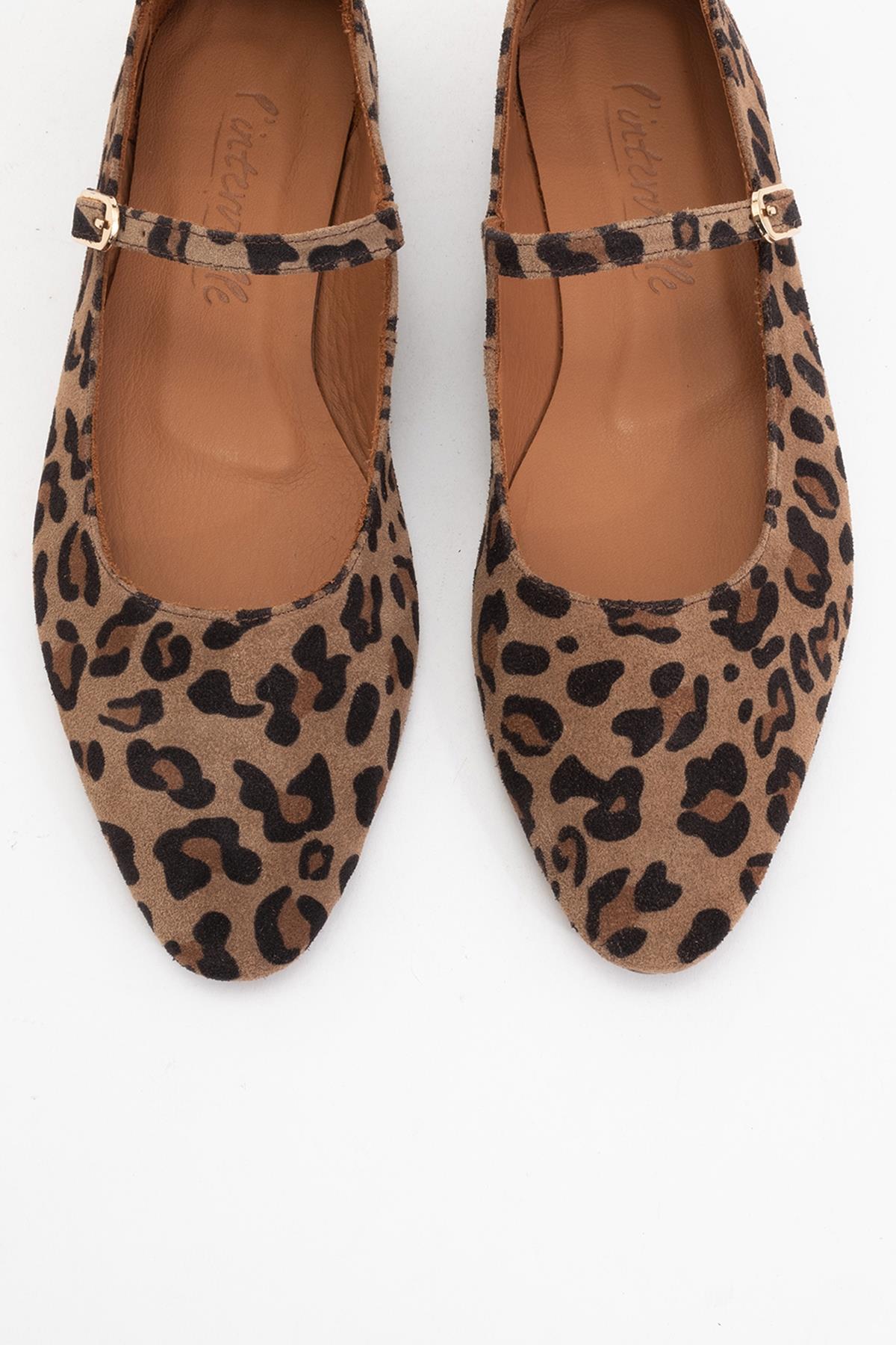 Lara - Leopard Print Suede Leather Mary Jane Flats