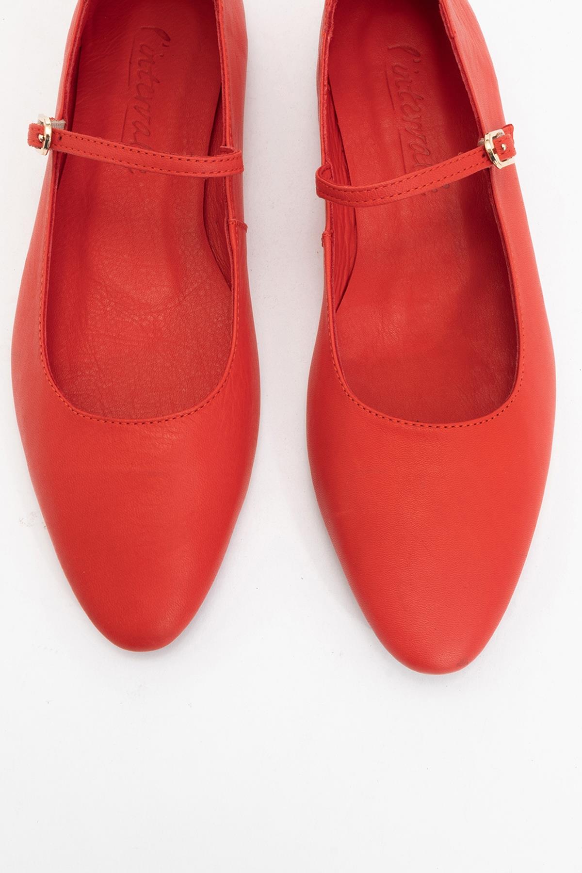 Lara - Red Leather Mary Jane Flats