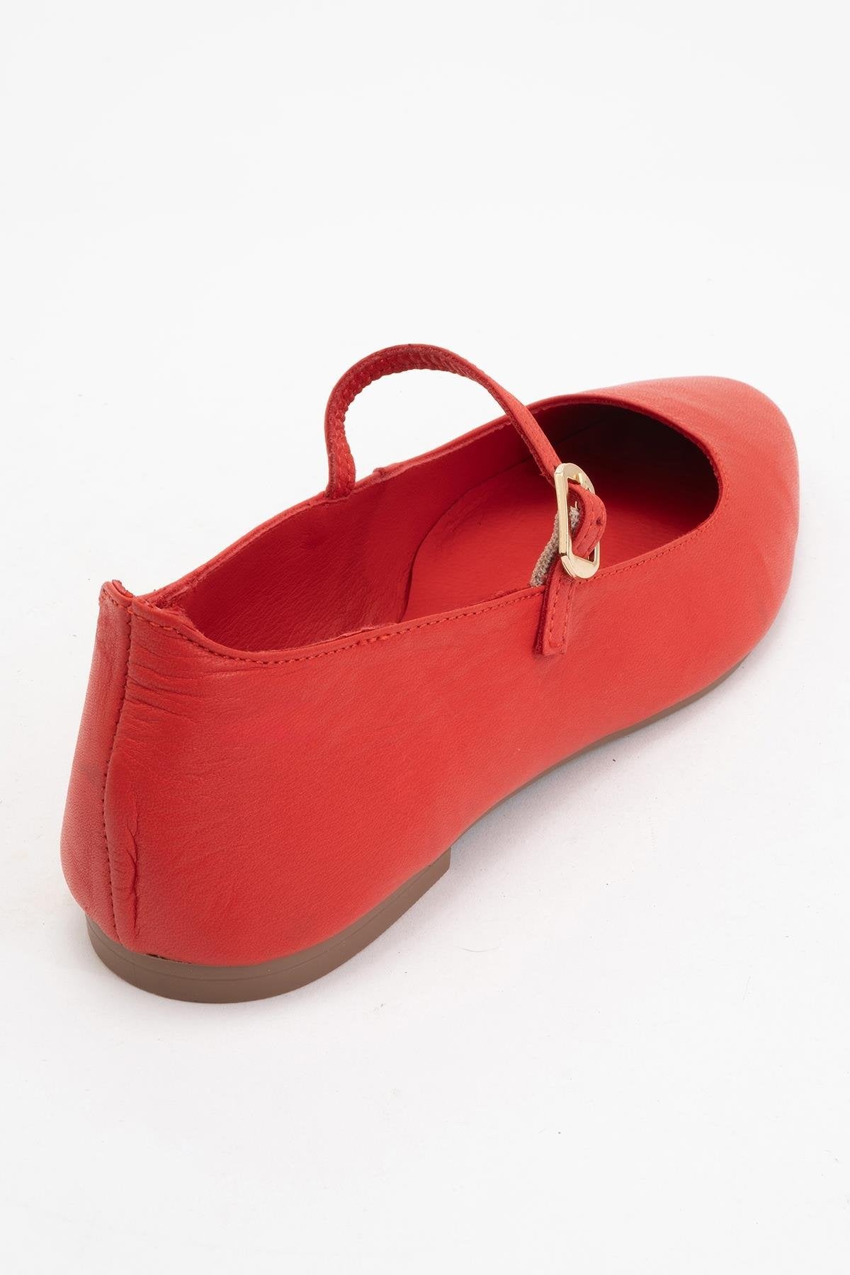 Lara - Red Leather Mary Jane Flats