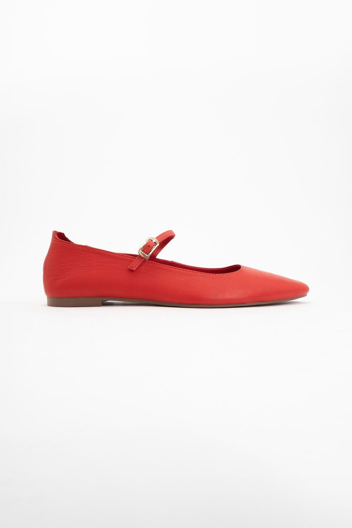 Lara - Red Leather Mary Jane Flats