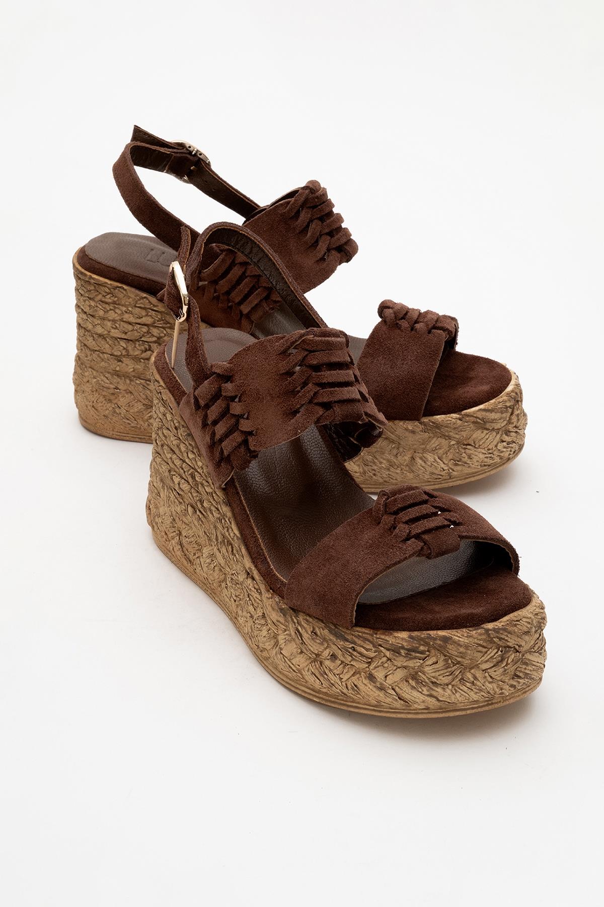 Olien - Brown Suede Leather Platform Espadrilles (Women)