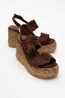 Olien - Brown Suede Leather Platform Espadrilles (Women)