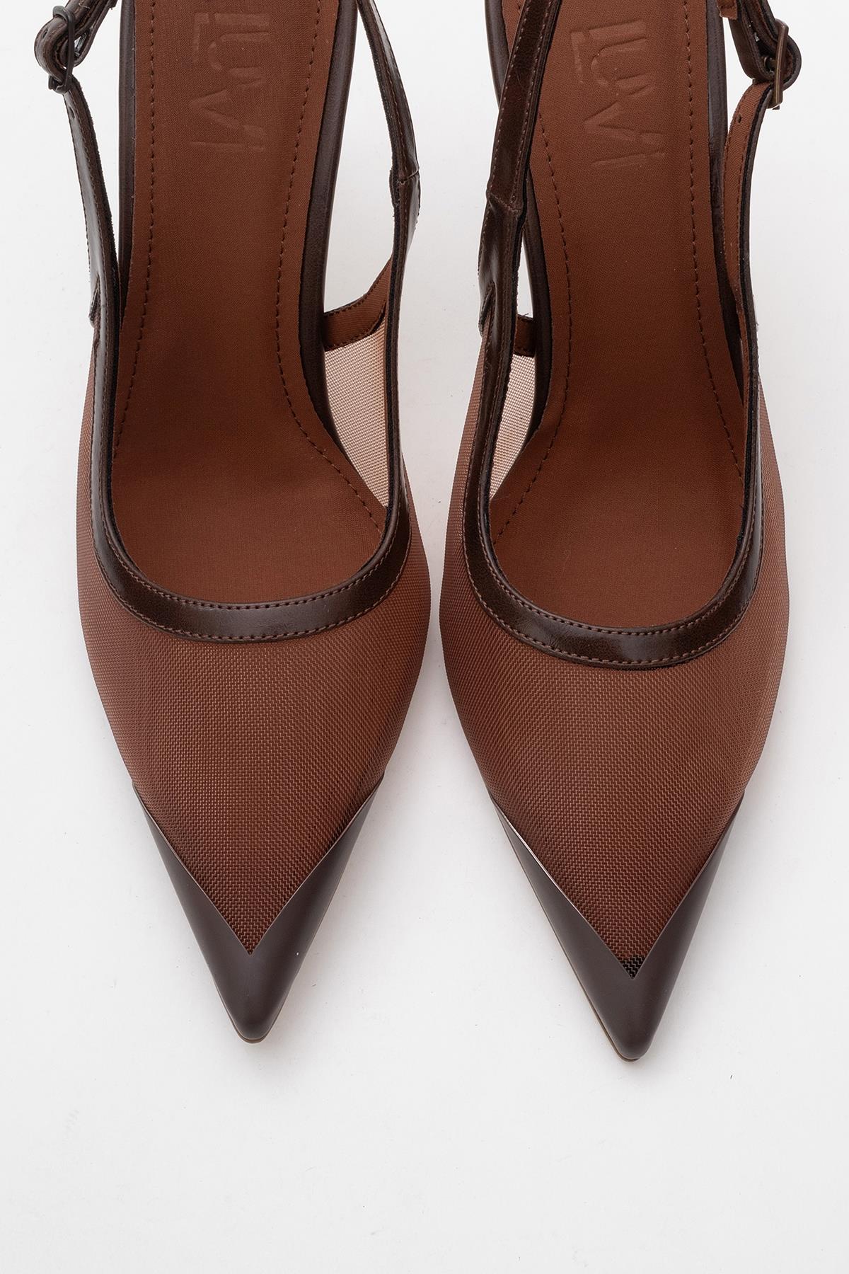 Venas - Brown Mesh Slingback High Heel (Women)