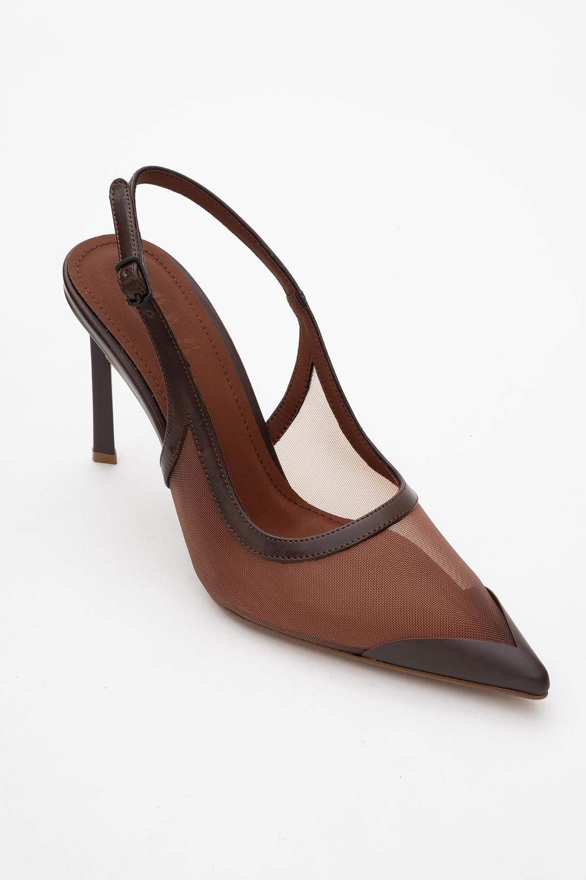 Venas - Brown Mesh Slingback High Heel (Women)