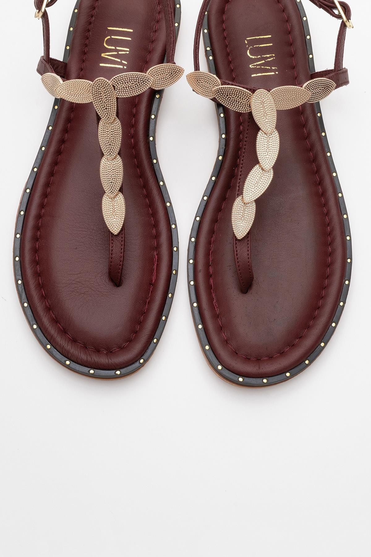 Marea - Burgundy Leather Flat Sandal (Women)