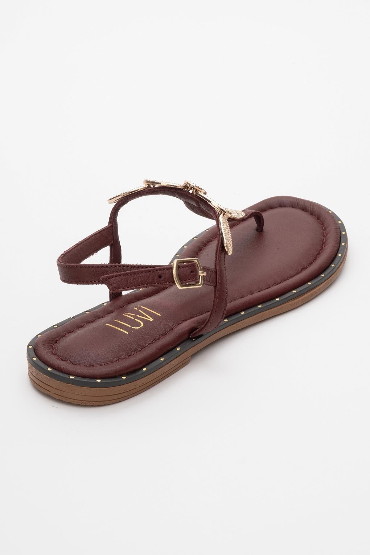 Marea - Burgundy Leather Flat Sandal (Women)