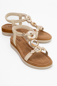 JUNES Beige Buckle-Embellished Flat Sandal (Women)