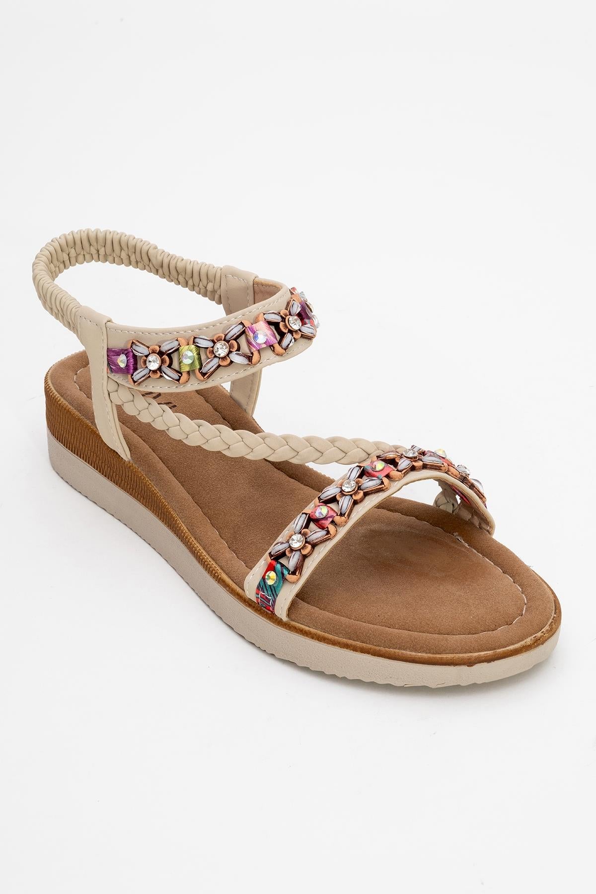 YUAN Beige Braided Strap Sandal (Women)