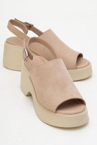 Power - Beige Suede Leather Platform Wedges