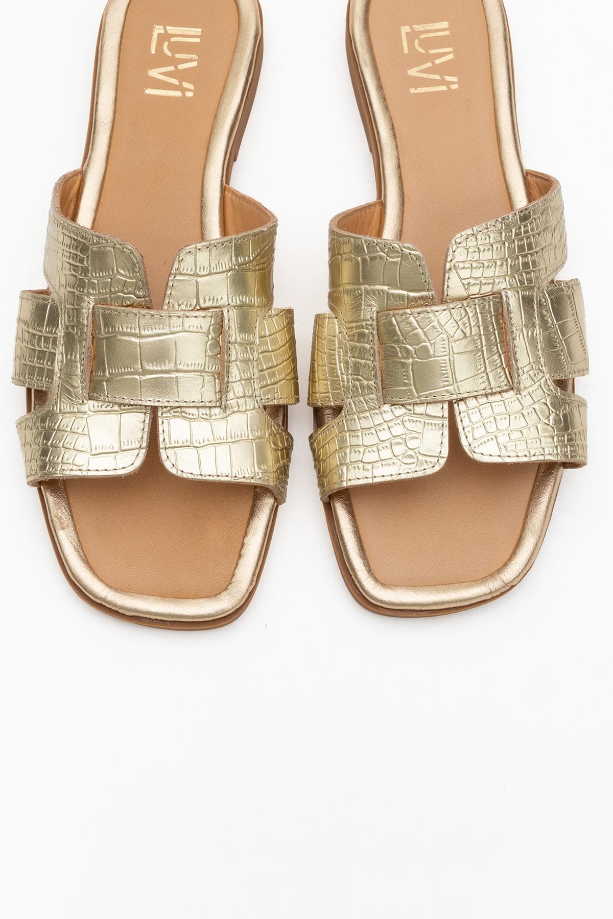 Notre - Gold Leather Slide Sandal (Women)