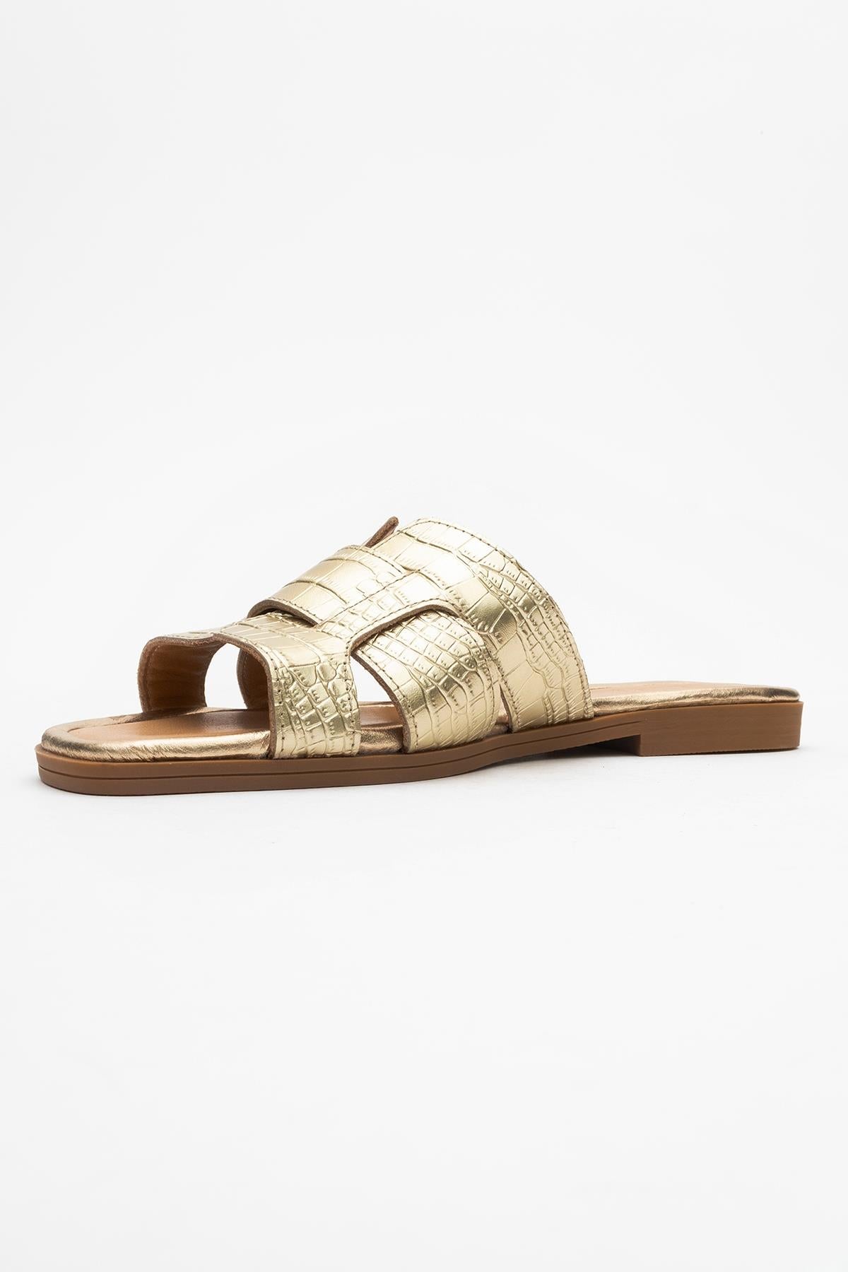 Notre - Gold Leather Slide Sandal (Women)