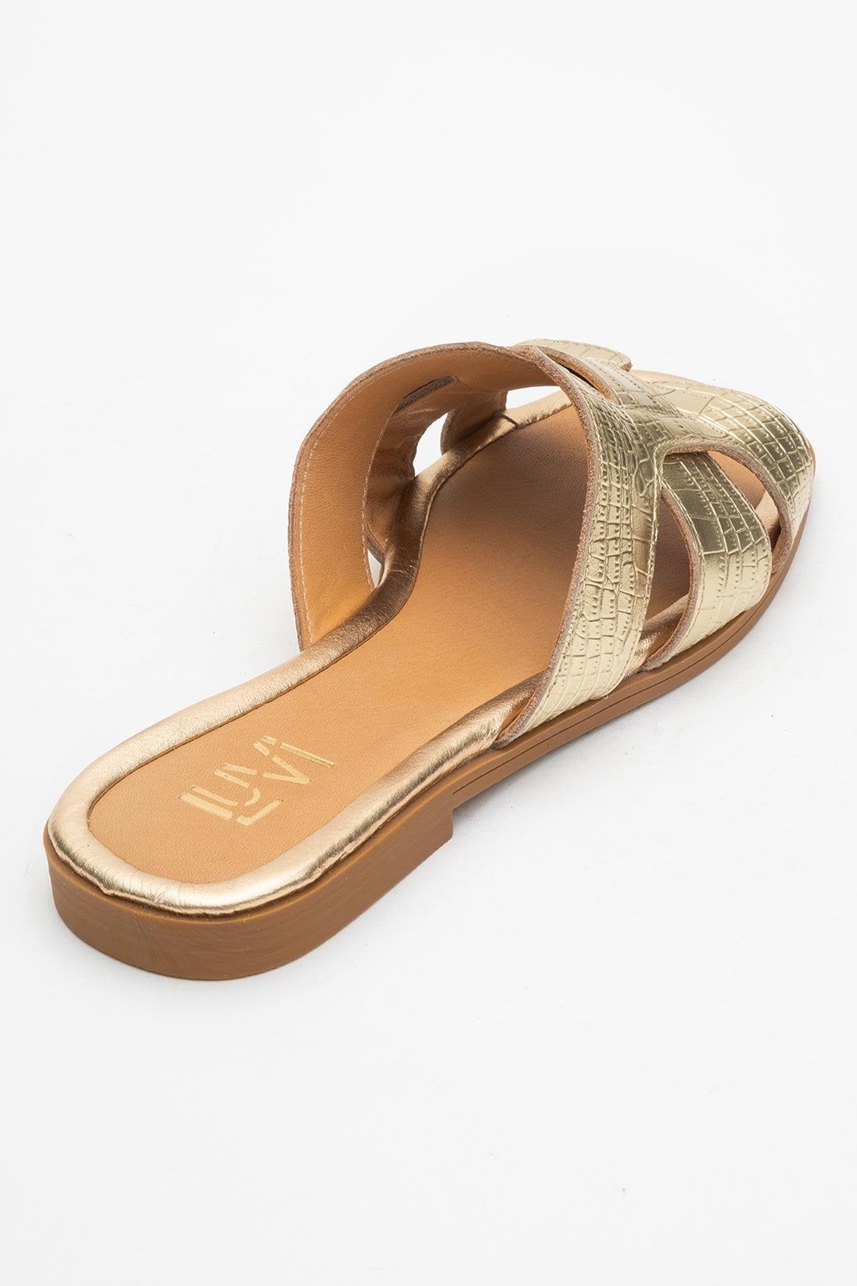 Notre - Gold Leather Slide Sandal (Women)