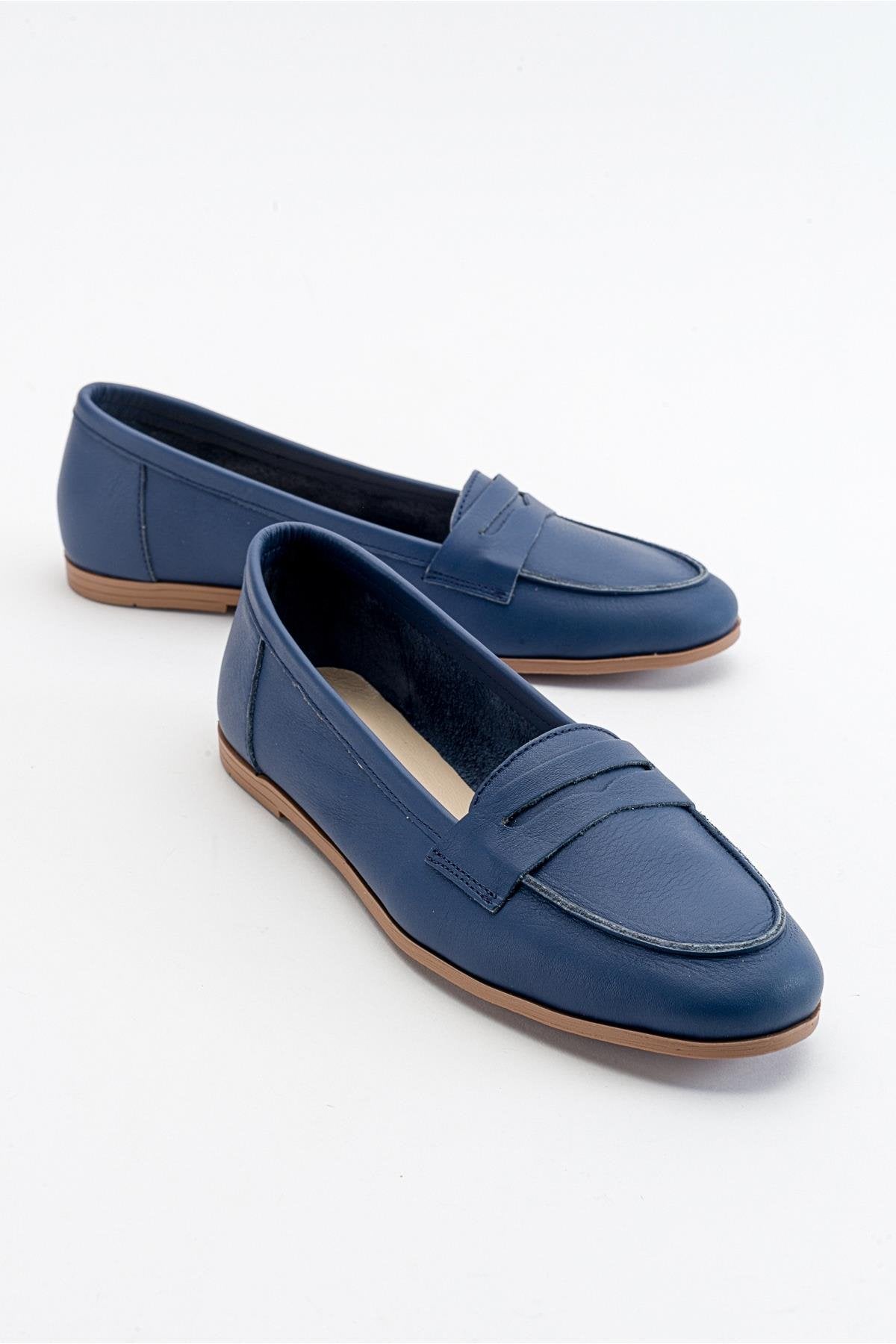 Dorothy - Navy Blue Leather Loafers