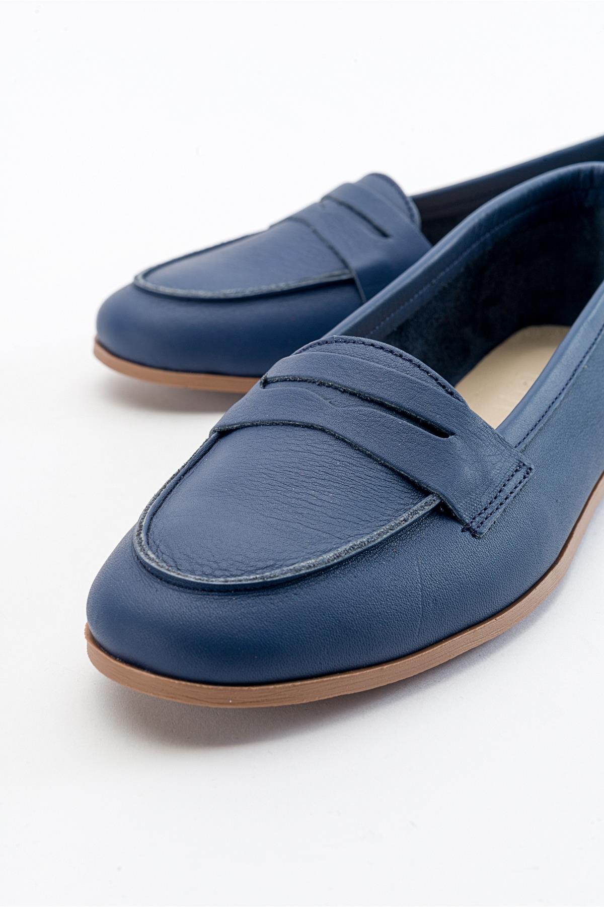 Dorothy - Navy Blue Leather Loafers