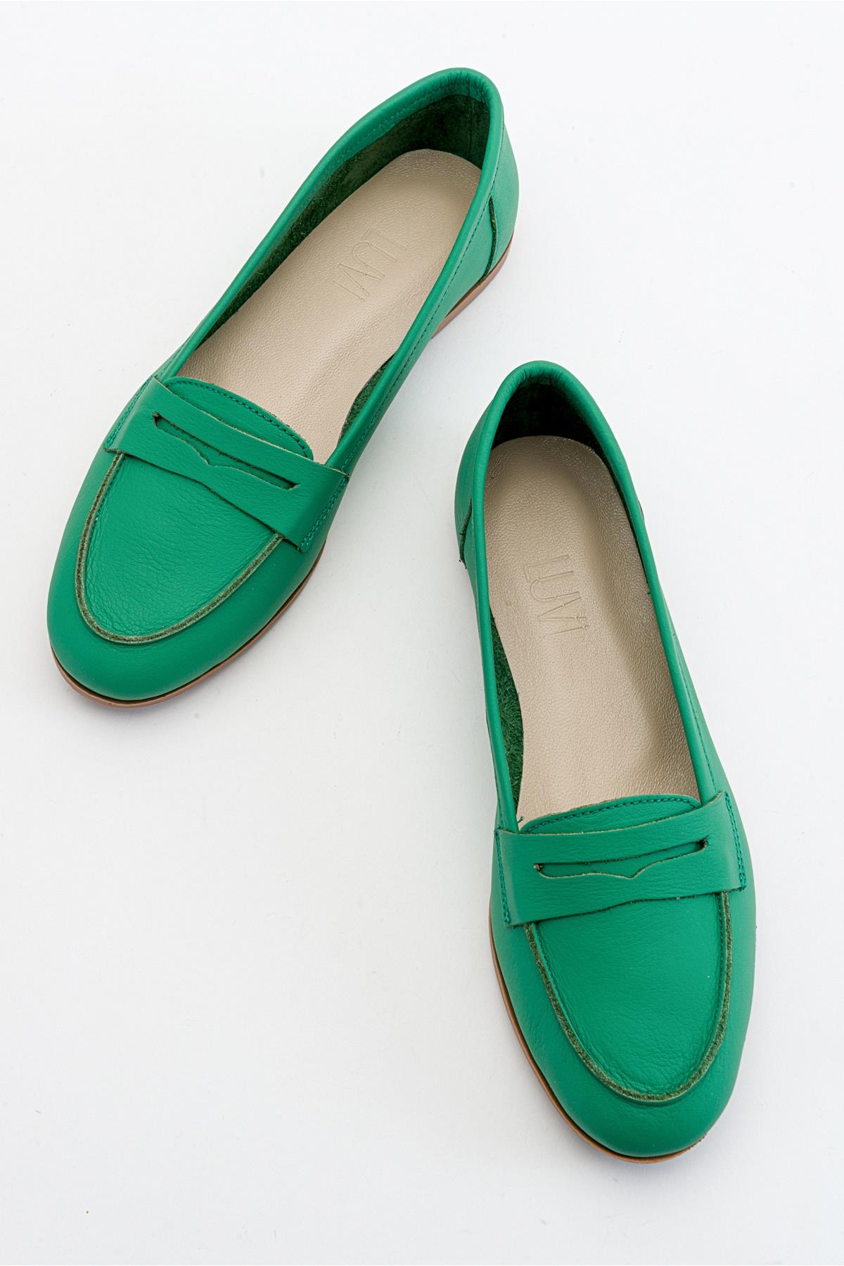Dorothy - Green Leather Loafers