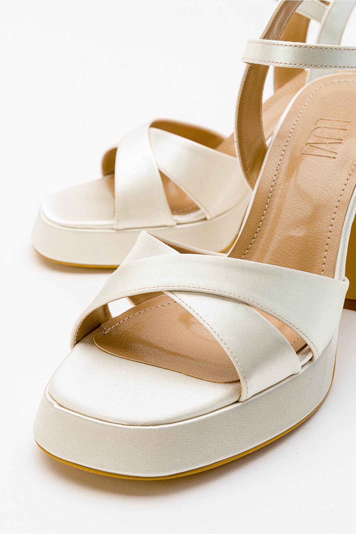 Lello - Ecru Beige Satin Platform Heel Shoe (Women)