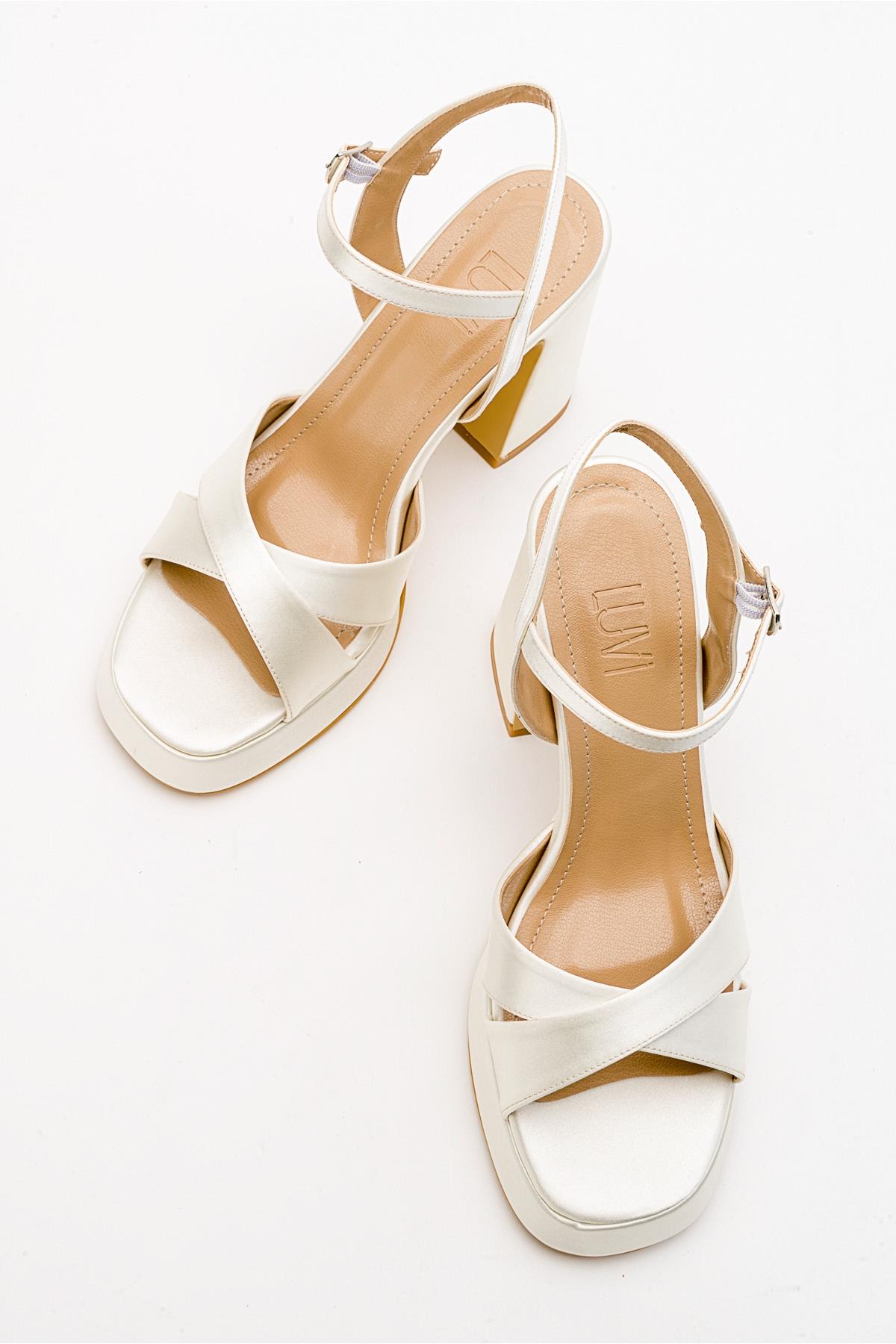 Lello - Ecru Beige Satin Platform Heel Shoe (Women)