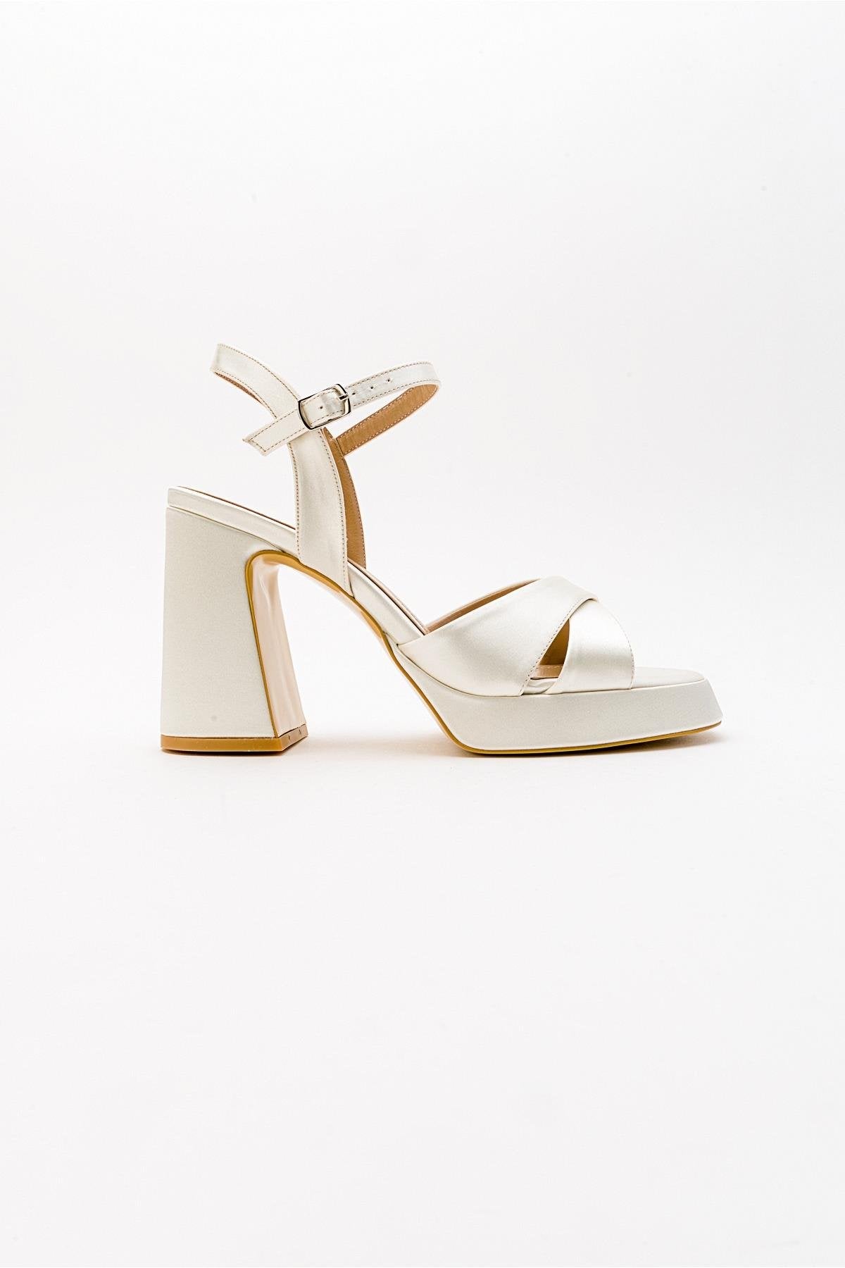 Lello - Ecru Beige Satin Platform Heel Shoe (Women)